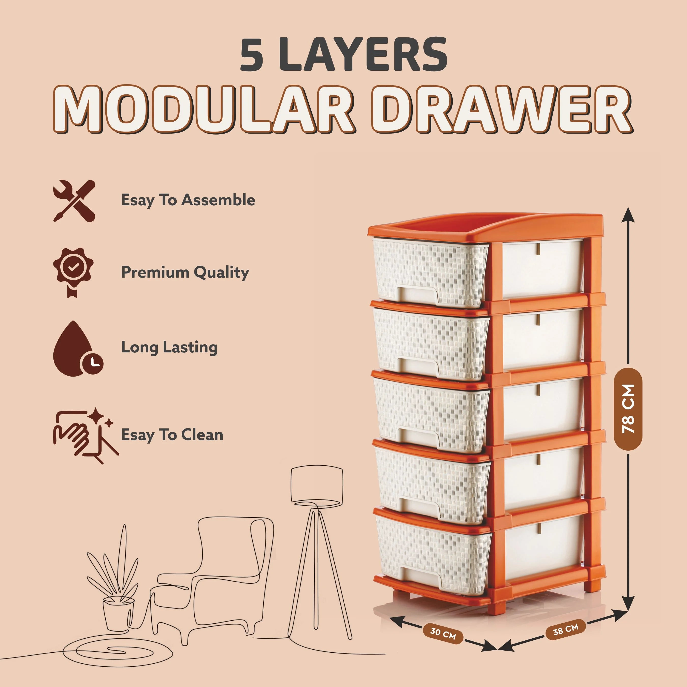 PALAK 5XL Super Drawer Storage Unit (White)