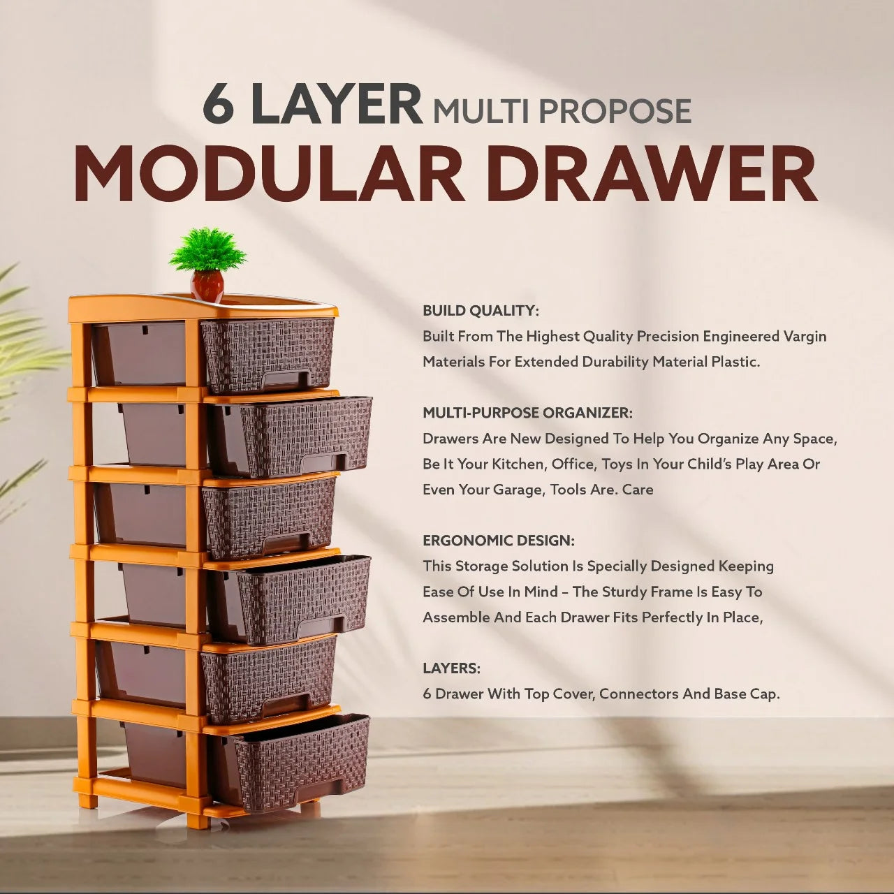 PALAK 6XL Super Drawer Storage Unit (Brown)