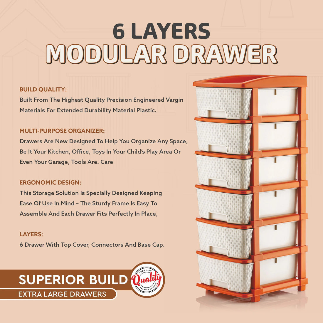 PALAK 6XL Super Drawer Storage Unit (White)