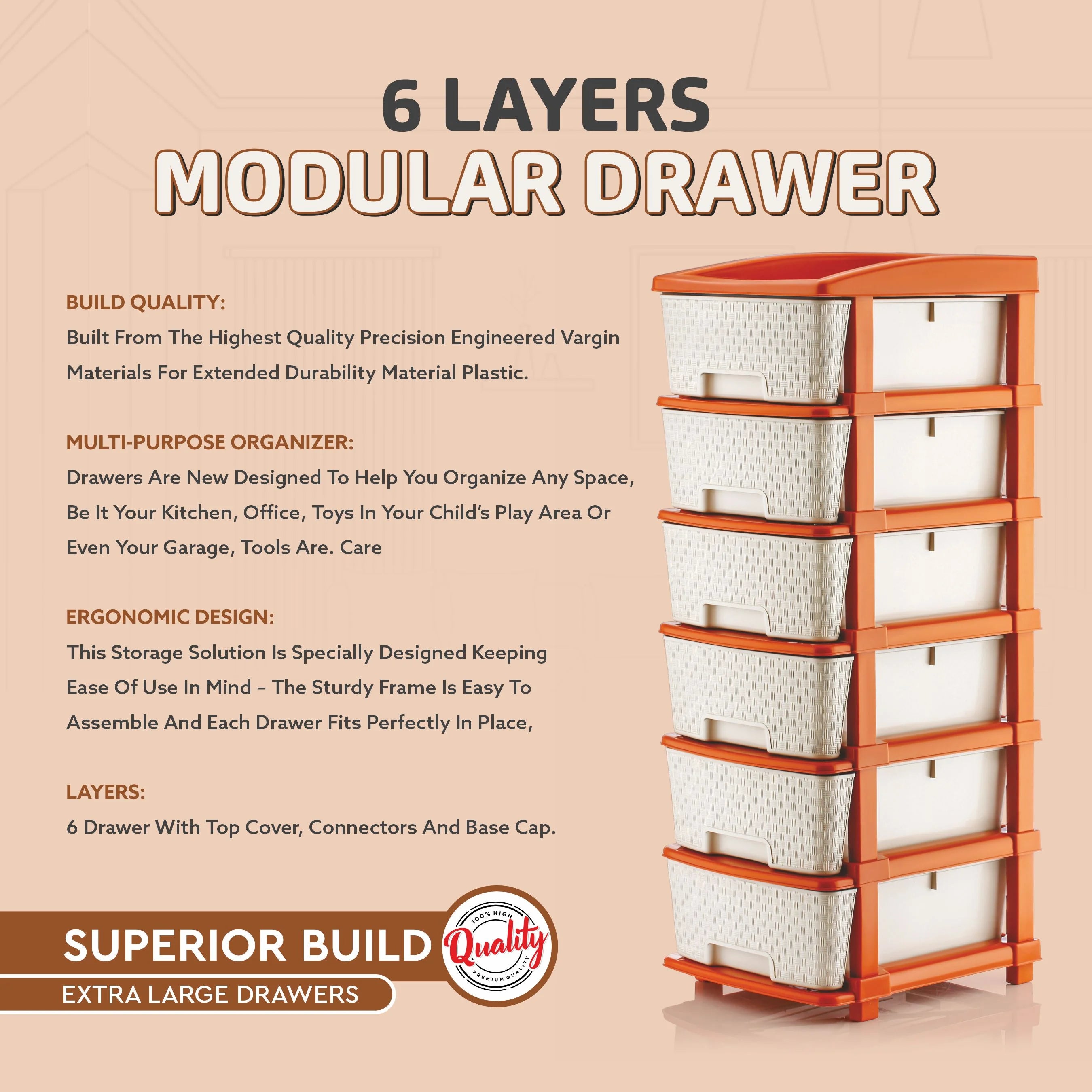 PALAK 6XL Super Drawer Storage Unit (White)