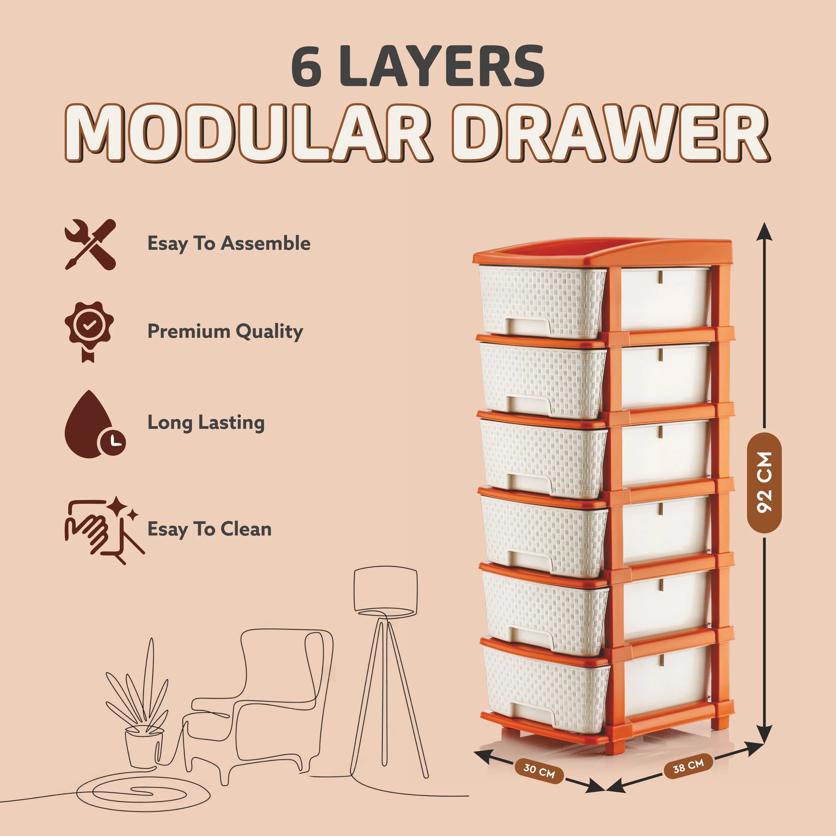 PALAK 6XL Super Drawer Storage Unit (White)