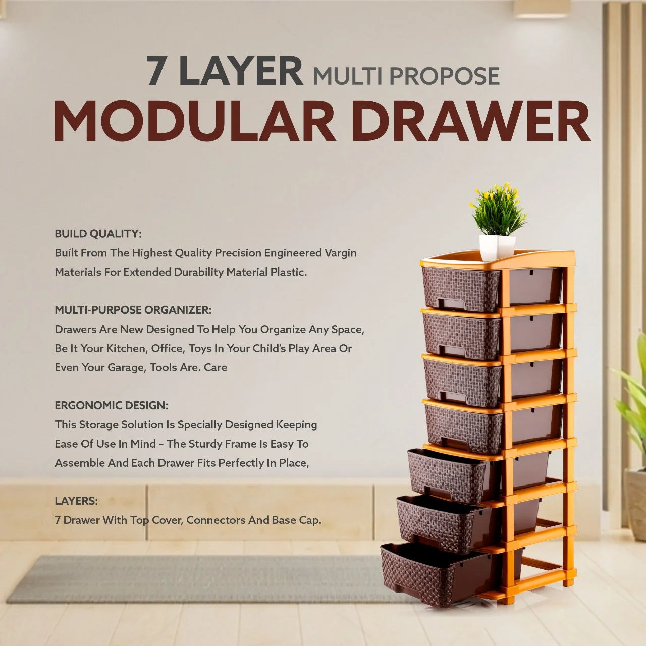 PALAK 7XL Super Drawer Storage Unit (Brown)