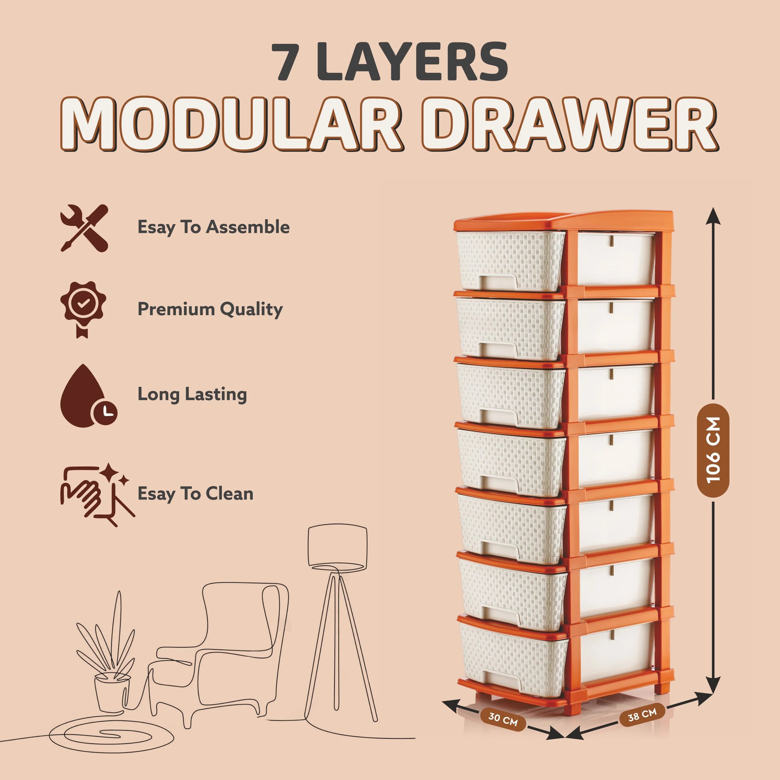 PALAK 7XL Super Drawer Storage Unit (White)