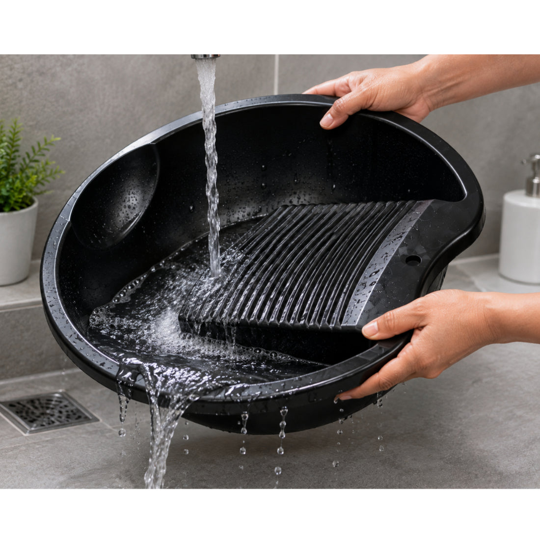 PALAK 12L Plastic Laundry Washing Tub with Built-in Washboard – Black