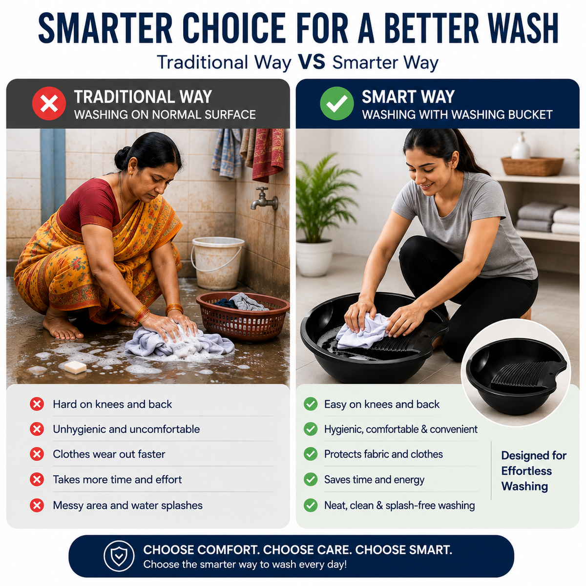 PALAK 12L Plastic Laundry Washing Tub with Built-in Washboard – Black
