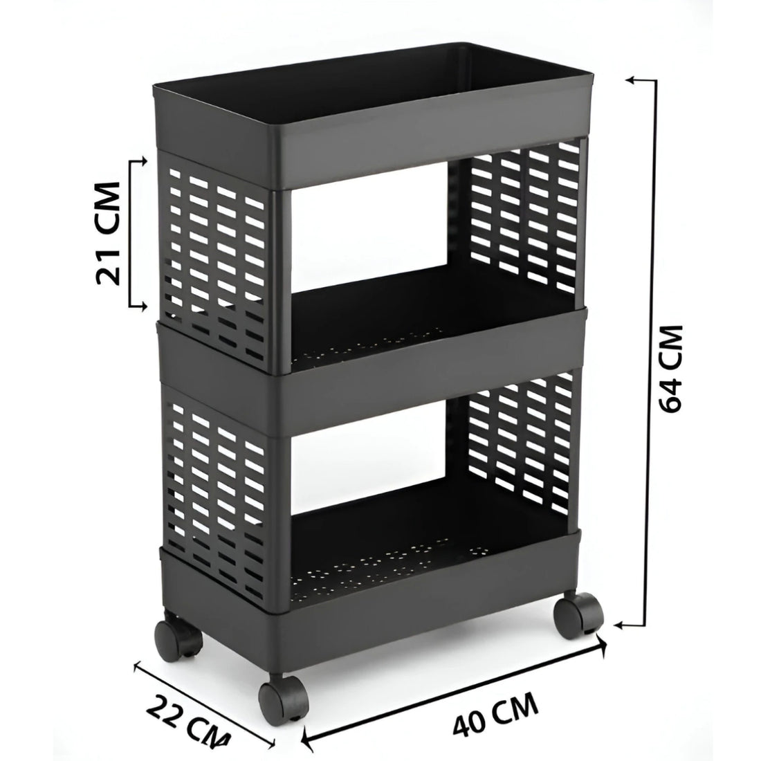 PALAK 3 Layer Plastic Kitchen Trolley Rack (Black)
